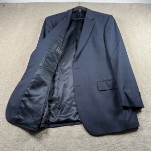Jos A Bank Mens 42L Navy Blue Glen Plaid 100% Wool 2 Button Suit Jacket Blazer